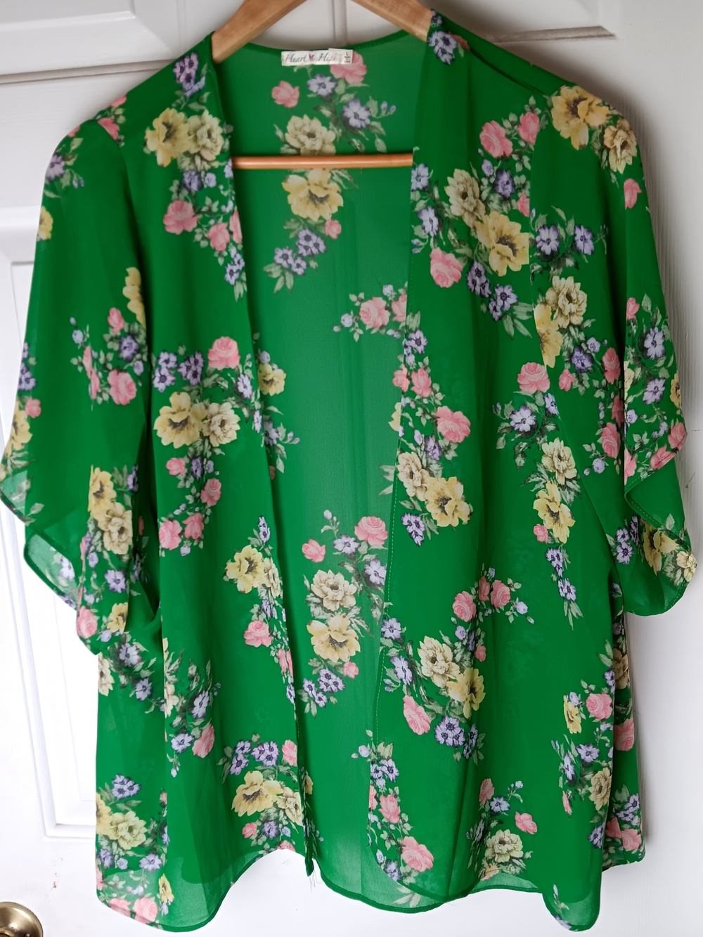 Heart Hips Size Large Green Floral Sheer Kimono Shrug Cottagecore
